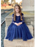 Long Sleeves Lace Tulle Ankle Length Flower Girl Dress